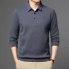 Брендовая рубашка-поло для мужчин с длинным рукавом, деловая повседневная мужская одежда, весна-осень, однотонные мужские топы с отложным воротником, футболки 240118