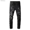 Jeans homme Bandanna Paisley imprimé Patchwork jean extensible Streetwear pantalon crayon en Denim noir pantalon Slim déchiré L240119