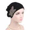 Novas mulheres frisadas acessórios florais turbante boné muçulmano pulôver chapéu multicolorido veludo plissado gorro sólido câncer quimio boné