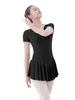 Abbigliamento da palcoscenico Body con gonna Ragazze Abito corto a maniche lunghe per balletto Danza Ballerina Outfit Abiti da ginnastica Classe Cotone U Indietro Principessa