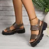 Sandalias Verano Mujer Playa Zapatos de cuero de suela gruesa para mujer Plataforma de aumento de punta abierta Damas Casual