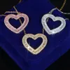 Nieuwe Iced Out Holle Hart Hanger Ketting Glossy Charms Iced Out Prong Setting CZ Zirconia Hip Hop Vrouwen Gift sieraden