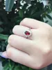 Cluster Anéis Meibapj Natural Red Garnet Gemstone Trendy Flower Ring para Mulheres Real 925 Sterling Silver Charme Fine Wedding Jewelry