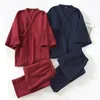 Roupas étnicas Inverno Japonês Homens Kimono Pijama Conjunto de Algodão Camada de Ar Espessamento Calças Serviço Doméstico Terno de Duas Peças Yukata Pijama