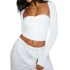 Women's T Shirts Women Tube Tops Set Solid Color Summer Strapless Cropped Bandeau And Shrug For Streetwear