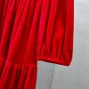 Designer dress, handmade studded diamond high-end velvet lantern sleeve long robe for women in autumn and winter, new style red and black long skirt