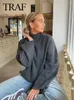 Kadın Sweaters 2024 Kadın Sıradan Katı Yavaş Yelttaşlığı Uzun Kollu Yan Slit Gevşek Küleyler Kadın Moda Bahar Örme Üst