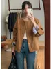 Chic Suede Short Jacka Women Korean Camel Fashion Long Sleeve Flight Harajuku Single Breasted Loose Tops Female Vintage Coats 240118