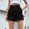 Short féminin péritang solide haute taille jean rétéro short femme 2024 Streux de street occasionnel de poche de pace à ourlet roulé