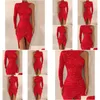 Grundlegende Freizeitkleider Freizeitkleider Jahresrotes Partykleid Glitzer One Shoder Asymmetrisch gerüschtes Mini-Bodycon Langarm-Pailletten Y Dh3Rs