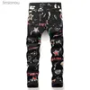 Men's Jeans New arrive men's slim stretch black jeans high quality full print street fashion pants light luxury stylish sexy casual jeans;L240119