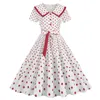 Casual Dresses Summer Retro Vintage Rockabilly Dress Short Sleeve White Blue 80s 90s Polka Dots A Line Swing Women ElegantSummer