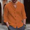 Men's Casual Shirts Cotton Linen Shirt Loose Comfortable Young Men Stand Collar Solid Color