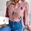 Blouses pour femmes Femmes Casual Plume Imprimer Collier Chemise à manches longues Blanc Rose Bleu Dames colorées et élégantes