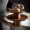 Bakeware Tools Wooden Cake Plate Creative High Stand Footed Refreshment Tray Acacia Wood Dessert Fruit