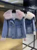 OC468M36 Piumino da donna invernale Giacca in denim a maniche lunghe Stile alla moda con colletto in volpe Piumino d'oca bianco