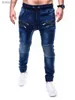 Мужские джинсы высокого качества, однотонные джинсы с карманами, мужские джинсовые хлопковые брюки, повседневные винтажные брюки-карго, эластичные джинсы-карандаш Drstring MaleL240119