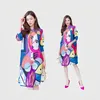 Casual Dresses Miyake Folds 2024 Spring Fashion Print Dress Loose Cartoon Pattern Cardigan Lapel A-line Skirt
