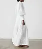أزياء العلامة التجارية بيج بيضاء بياضية صدر طية صفيرة فانوس فانوس طويل