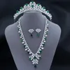 Fall Green 5A Cubic Zirconia Bridal Wedding Tiara and Necklace Earring Set Smyckesuppsättningar för kvinnliga tillbehör