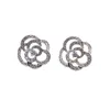 Designer Luxury Silver Needle Earring French Brands Classic Hollow Camellia Flower Inlaided Rhinestone V-Gold Material Women Charm Sweet Jewel Girl Exquisite Gift