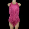 Stage Wear Luccicanti Strass Frange Body Donna Nightclub Party Outfit Costume da ballo Body intero da performance sexy