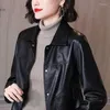 Женская кожаная женская куртка, байкерская куртка-бомбер, ветрозащитный плащ, укороченный топ, уличная одежда, однобортная одежда из искусственной кожи