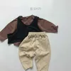Pantolon 2023 Sonbahar Yeni Ldren Sıradan Pantolon Katı Kızlar Vintage Çizgili Pantolon Gevşek Çocuk Kıyafetleri Pamuk Bebek Erkek Harem Pantolon H240508