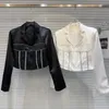 Women's Jackets PREPOMP 2024 Spring Collection Rhinestone Beadings Hook Flower Patchwork Short Jacket Women GP308