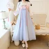 Vestidos casuais chinês melhorado hanfu vestido verão feminino bordado estilo antigo traje fada cintura alta chiffon vestidos longos