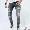 Herenjeans Herenjeans 2023 Gebroken Gaten Elastisch Casual Slim Fit Broek Met Kleine Voeten Gevouwen Dijen En Drop Delivery Kleding Heren Dhgoj