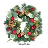 Decorative Flowers Holiday Wreath Decor Front Door Decorations With Red Berries Christmas Balls And Pine Needles 11.8-Inch Wreaths For