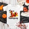 Rompers mijn eerste Thanksgiving Baby Bodysuit Holiday Party Infant Outfits Korte mouw peuter jumpsuit Boy Girl Desse pasgeboren Playsuit H240508