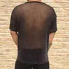 Magliette da uomo T-shirt a maniche corte in rete con glitter dorati di nicchia prospettiva occidentale Canotte da uomo alla moda