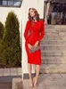 Party Dresses Vintage Red Cocktail Short 2024 Wedding Gowns Length Long Sleeves Homecoming Appliqued On Sale