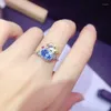 Anéis de cluster ao vivo temperamento imitação natural topázio anel feminino azul diamante colorido tesouro cristal personalidade pequeno aberto
