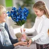Dekoratif Çiçekler 10 PCS 27 '' Yapay Orkide Saplar Mor Mavi İpek Turkuaz Orkide Düğün Gelin Buket Boutonniere