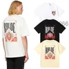 Diseñador Ropa de moda Camisetas Hip Hop Camisetas Rhude Vino Tarjeta roja Impresión High Street Pareja Verano Algodón puro Camiseta de manga corta Streetwear Ropa deportiva suelta J1O6