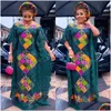 Etniska kläder MD Plus Size African Lace Dresses Elegant Women Traditionell Dashiki Boubou Wedding Party Hippie klänning Turkiet bär för DHI71