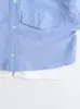 Blusas femininas camisas cortadas para mulheres botão até lapela colarinho oxford camisa alta rua frente bolsos soltos casual manga longa topo