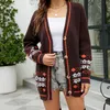 Jaquetas femininas Mulheres Verifique Inverno Casual Manga Longa Coreana Outer V Neck Outwear Overcoat Imprimir Casacos Tops JK Casaco Knited Cardigan Ropa