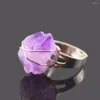 With Side Stones Unique Silver Color Plated Open Cuff Ring Natural Stone Adjustable Rings Amethysts Crystal Quartz Party Wedding Jewelry