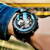 Gepersonaliseerd creatief horloge heren zwarte technologie cool uitgeholde volautomatische mechanische modetrend dominant horloge