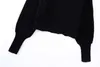 Suéteres femininos Polo preto curto para mulheres cortadas suéter recortado mulher 2024 manga comprida casual pulôver de inverno