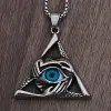 Retro Alziende Oog Hanger Ketting Punk Driehandige Omhelzing Driehoek Boze Oog Ketting 14K Wit Goud Mannen sieraden Cadeau