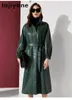 Women's Leather Tajiyane Retro Head Layer Sheepskin Trench Coat For Women 2024 Winter Long Windbreaker Plant Tanned Real Jacket