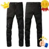 Roxo Mens Denim Designer Lágrimas Marca Ruína Empilhados Tendências Da Moda Rock Revival Calças Masculinas Preto Skinny Jeans Jean 25MD