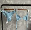 Sammet blå bikini set designer två stycken bikinis lyx baddräkt mode badkläder kvinnor bandage sexig strandkläder push up bathing kostymer märke trikini biquinis xl