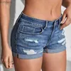 Women's Shorts Women Ripped Denim Shorts Casual Mid Waist Rolled Cuff Distressed Stretchy Short Jeans Trousers Summer Female Ladies Fashion NewL240119