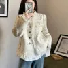 Elegante weiße Polka Dot Tweed Mantel Frauen Frühling und Herbst Lose Beiläufige Vintage Jacken Koreanischen Stil Chic Streetwear Tops 240118